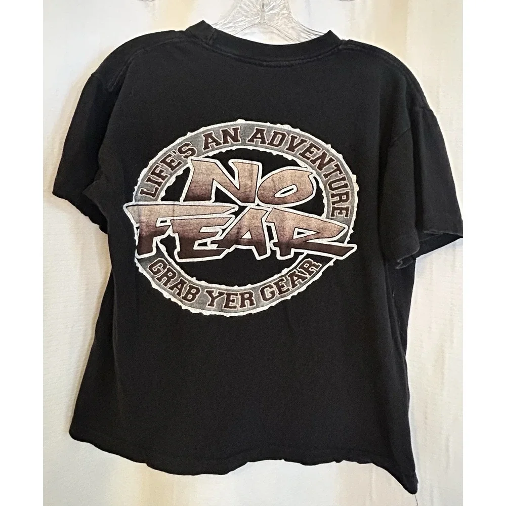 VTG 90s No Fear Black Cropped Style T Shirt Unisex XL